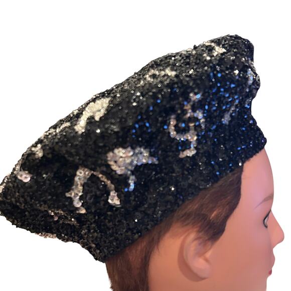 Vintage JC Black Bead and 
Sequin Hat Made In USA One Size - Picture 3 of 7